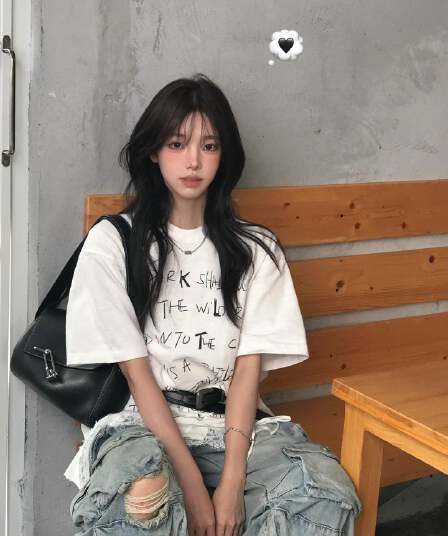 아메리칸 높음 거리 대나무 마디 면 알파벳 화이트 반팔 티셔츠 여성 2026 새로운 여름 루즈핏 커플 반소매 맨위