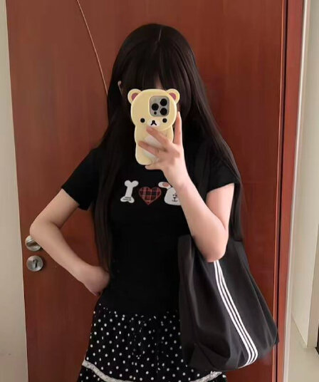 수채화 강아지 하트 프린트 긍정적 인 어깨 반팔 티셔츠 여성 여름 새로운 슬림해 보이는 y2k 핫걸 맨위
