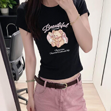 批发黑色短袖t恤女正肩圆领2026新款半袖修身夏季独特超好看气质上衣