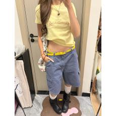 批发美式复古设计感喷水池印花夏季新款修身短款正肩短袖<b class='q'>T</b><b class='q'>恤</b>女显瘦潮