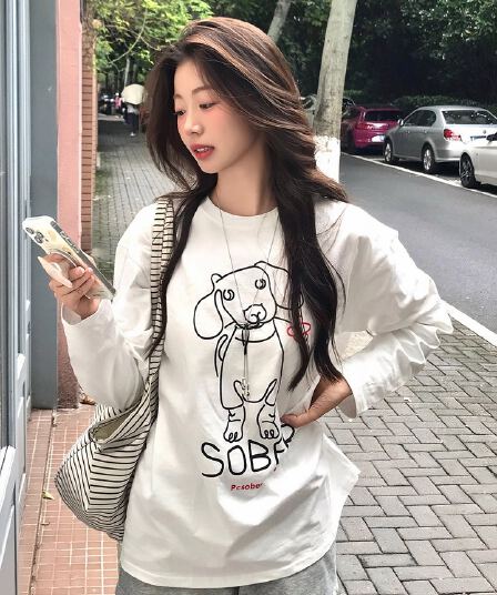 아메리칸 순면 긴팔 티셔츠 여성 2026 새로운 루즈핏 느긋한 바람 이른 가을 한 부서 디자인 센스 맨위 기본 셔츠