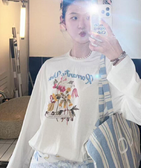 프랑스식 ins 가을 새로운 고급 센스 루즈핏 통기성 식물 꽃무늬 프린트 루즈핏 마이크로 ~을 통해 긴팔 티셔츠 여성 블라우스
