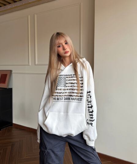 아메리칸 레트로 거리 레오파드 무늬 산스크리트어 알파벳 프린트 루즈핏 후드 티 스웨터 남녀 가을 맨위