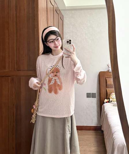 라이 경기 서울 도트 무늬 강아지 프린트 구름 셔츠 티셔츠 얇고 가벼운 통기성 캐주얼 긴팔 블라우스 여성