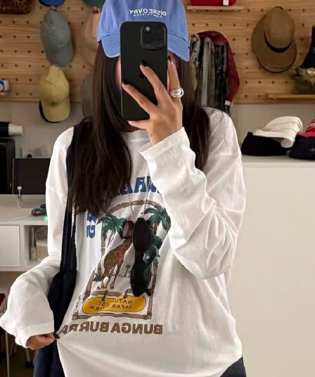 작은 대중 동물 코코넛 나무 프린트 느긋한 캐주얼 루즈핏 순면 편안함 긴팔 티셔츠 여성