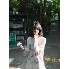 批发梦幻庄园手绘涂鸦彩纱罩衫防晒长袖男女宽松t恤上衣