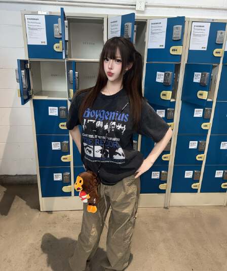 아메리칸 조수 브랜드 검정색 알파벳 워싱 반팔 티셔츠 여성 여름 루즈핏 슬림해 보이는 overseas 맨위