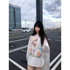 批发花卉蝴蝶彩绘罩衫薄款物理防晒男女国潮<b class='q'>嘻哈</b>潮流外穿长袖上衣