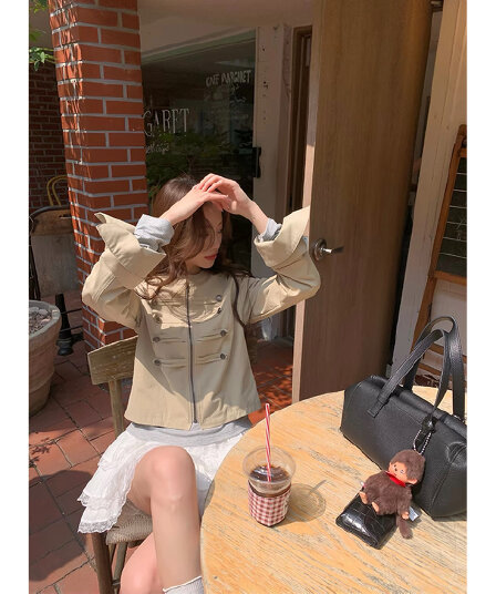 영국식 바람 이중 버튼 재킷 가을 디자인 센스 핫걸 카키 색 여성 코트