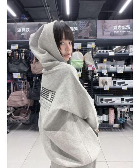 아메리칸 레트로 알파벳 프린트 무거운 회색 후드 티 스웨터 여성 가을 겨울 루즈핏 캐주얼 트렌드 모자 셔츠 맨위