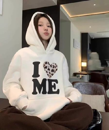 무거운 순면 후드 티 스웨터 여성 털이 있고 두꺼운 겨울 새로운 루즈핏 느긋한 후드 셔츠