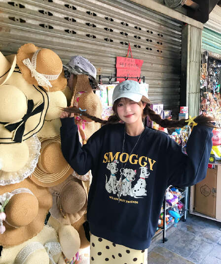 아메리칸 달콤한 차가운 바람 귀여운 달마 시안 프린트 다용도 루즈핏 털이 있는 라운드 넥 후드티 여성 가을 겨울