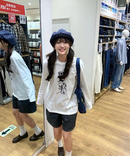 아메리칸 레트로 달마 시안 프린트 라운드 넥 긴팔 티셔츠 여성 이른 가을 화이트 루즈핏 다용도 만나는 무거운 맨위