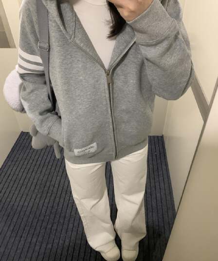 아메리칸 조수 브랜드 스트라이프 후드 회색 후드티 여성 봄 가을 새로운 느긋한 바람 루즈핏 레트로 커플 카디건 코트