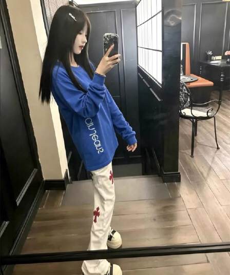 국가 조수 브랜드 아메리칸 톰 글 래 원인 블루 알파벳 긴팔 티셔츠 남녀 이른 가을 루즈핏 슬림해 보이는 작은 대중 커플 맨위 ins