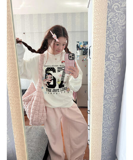 무거운 라운드 넥 후드티 여성 2026 새로운 봄 가을 얇은 스타일 oversize 루즈핏 다용도 느긋한 바람 없음 모자 의류