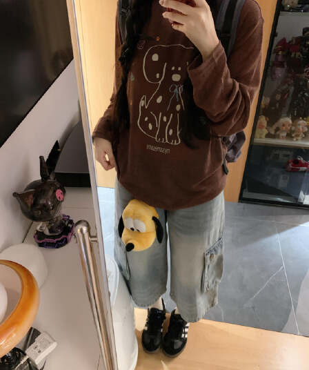 한 스타일 레트로 귀여운 스팟 강아지 라운드 넥 자외선 차단 블라우스 티셔츠 여성 여름 새로운 다용도 캐주얼 긴팔 맨위
