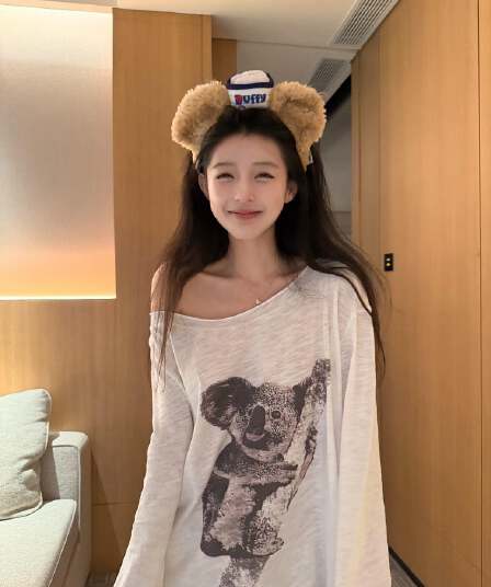 시험 당겨서 프린트 비스듬한 어깨 긴팔 티셔츠 여성 이른 가을 느긋한 루즈핏 다용도 슬림해 보이는 느슨함 센스 가정 외출용 맨위