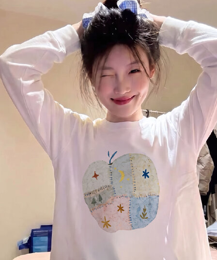 순면 아메리칸 긍정적 인 어깨 화이트 긴팔 티셔츠 여성 가을 루즈핏 기본 셔츠 작은 키 싱글 착용 인사이드 잡아라. 의류