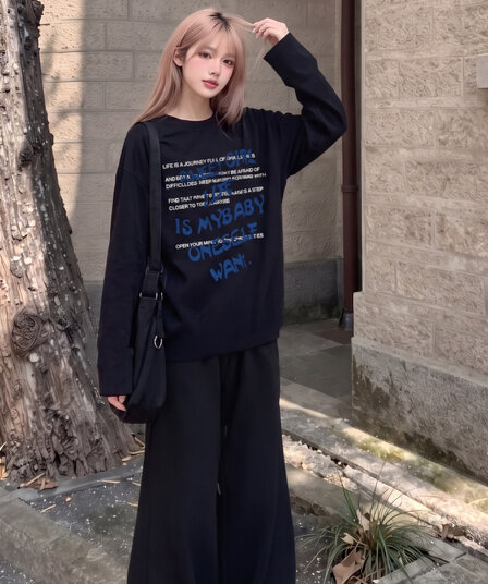 검정색 긴팔 티셔츠 여성 2026 새로운 가을 루즈핏 순면 인사이드 가져 가라. 기본 셔츠 한 부서 디자인 센스 맨위