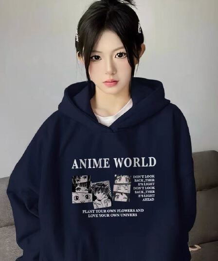 블루 색상 후드 티 스웨터 여성 2026 새로운 폭발 털이 있는 두꺼움 한 첨부 된 의류 가을 겨울철 얇은 스타일 이른 가을 재킷