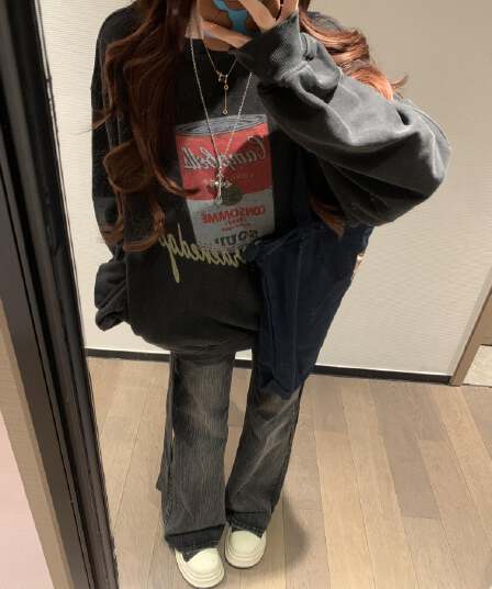 한국 ins 작은 대중 레트로 재미있는 통조림 식품 프린트 워싱 검정색 캐주얼 다용도 루즈핏 순면 후드티 맨위