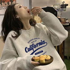 批发灰色圆领卫衣女2026新款爆款春秋冬加绒美式宽松oversize薄款上衣
