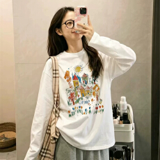 批发韩系趣味印花长袖t恤女2026秋季新款设计感小众休闲百搭上衣