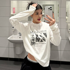 批发纯棉美式<b class='q'>潮</b>牌创意长袖t恤女2026新款秋季设计感小众打底上衣