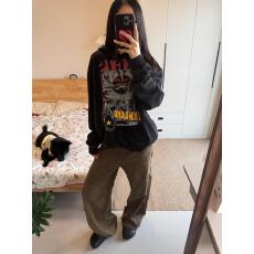 批发小众复古摇滚吉他印花水洗慵懒休闲宽松纯棉连帽卫衣上衣