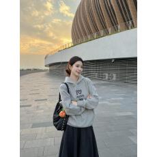 批发韩系小众经典复古猫狗系列印花休闲宽松纯棉连帽卫衣上衣