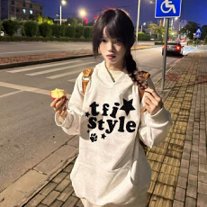 美式复古字母连帽卫衣女秋冬新款宽松设计纯棉oversize学生外套潮