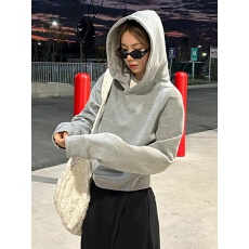 批发早秋灰色短款连帽内搭卫衣女秋季2026新款小个子<b class='q'>修身</b>初秋薄款上衣