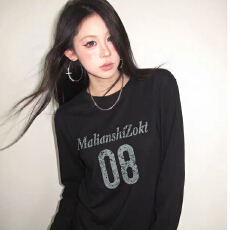 批发美式复古纯棉长袖t恤女秋季百搭宽松<b class='q'>街头</b>学生设计感上衣潮