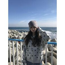 批发灰色波点连帽卫衣外套女宽松韩版设计感小众拉链开衫潮