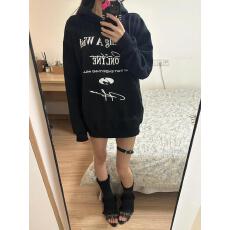 批发美式秋冬<b class='q'>复古</b>标语印花连帽卫衣女休闲百搭加绒宽松上衣