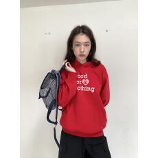 批发小众狗狗印记运动印花慵懒休闲宽松纯棉无帽绳连帽卫衣女