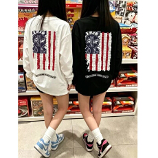 批发美式<b class='q'>潮牌</b>旗帜印花长袖<b class='q'>T</b><b class='q'>恤</b>女春秋季新款宽松百搭复古打底衫上衣ins