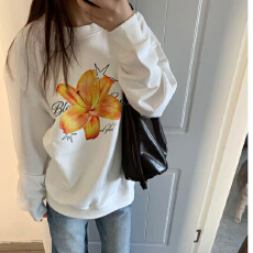 批发美式复古<b class='q'>花朵</b>印花圆领卫衣女学生2026秋季新款宽松休闲长袖