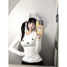 批发<b class='q'>可爱</b>印花白色打底衫女秋冬内搭修身显瘦收腰正肩长袖t恤辣妹上衣