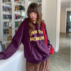 撞色字母印花连帽卫衣女秋季新款宽松百搭减龄休闲上衣