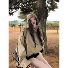 批发纯棉巨好看英伦风设计感立领<b class='q'>短款</b>风衣女韩系休闲小个子外套