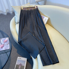 批发上新细条纹香云纱刺绣<b class='q'>休闲</b>裤