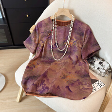 批发100%桑蚕丝花萝新中式女装2026夏季新款宽松气质百搭复古短袖上衣