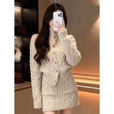 批发韩系休闲套装女秋冬季巨好看麻花<b class='q'>针织衫</b>毛衣外套上衣半身裙两件套