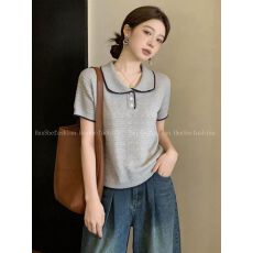 批发小香风<b class='q'>娃娃领</b>条纹短袖针织衫女薄款春夏2026超火减龄洋气<b class='q'>T</b><b class='q'>恤</b>上衣