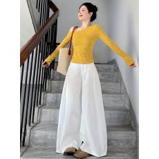 批发2026新款韩系减龄穿搭一整<b class='q'>套装</b>女早春季黄色斜肩上衣阔腿裤两件套