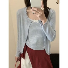 批发韩系撞色吊带开衫两件针织衫休闲百搭长袖<b class='q'>打底衫</b>百搭上衣