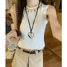批发高级感重工<b class='q'>贝壳</b>流苏针织短背心女夏季多巴胺穿搭辣妹独特漂亮小衫