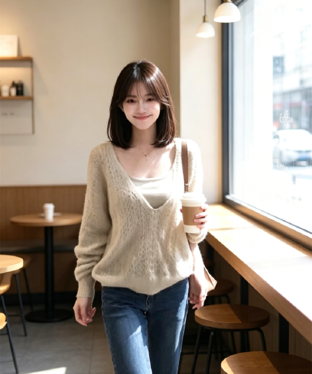 한 부서 2025 고급 센스 자이언트 잘 생긴 ~ 중 귀여운 달콤한 자매 스택 바늘 짠 셔츠 슬립 투피스 세트